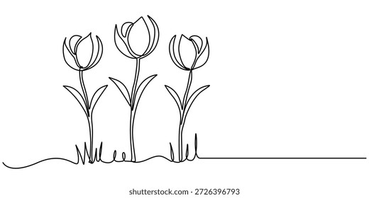 Tulip flower continuous one line drawing. Flower sign in one line style. outline vector illustration. 