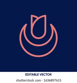 tulip flower and crescent moon line logo design 