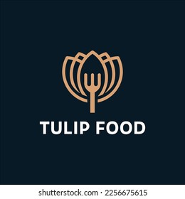 Tulip flower and cutlery natural restaurant logo vector