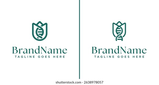Tulip Flower and DNA Logo Set, symbolizing beauty, life, and natural growth