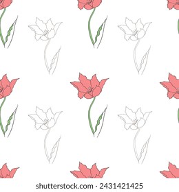 tulip flower drawn in vector, postcard with a delicate flower. First spring flowers