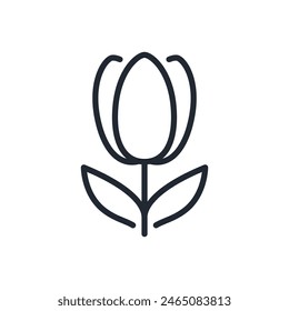 Tulip flower editable stroke outline icon isolated on white background flat vector illustration