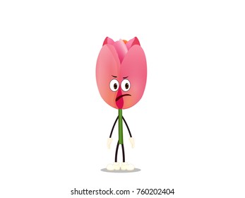 Tulip Flower with Expression - Cartoon Vector Image