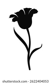 Tulip flower, graceful silhouette in black color. Beautiful simple spring decor. Drawing element for Easter, Mother Day, Canadian Tulip Festival. Vector illustration