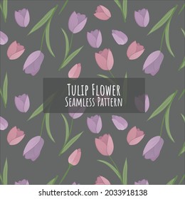 tulip flower grey seamless pattern