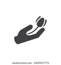 Flor de tulipán en un icono vectorial de mano. signo plano relleno para concepto móvil y diseño web. Icono de glifo de flor de tulipano de mano. Símbolo, ilustración del logotipo. Gráficos vectoriales