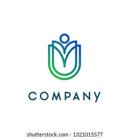 tulip flower with human silhouette concept design. beauty spa salon logo. healthy yoga logo. cosmetic brand logo. 