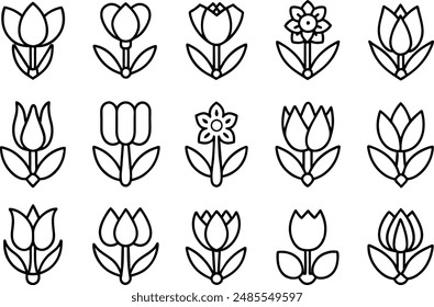 conjunto de iconos de flor de tulipán. conjunto de iconos de contorno de trazo editables. Ilustración vectorial.
