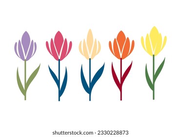 Tulip flower icon set on white background. Vector illustration in flat style