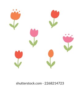 Tulip flower icon set, Vector hand drawn doodle illustration.	