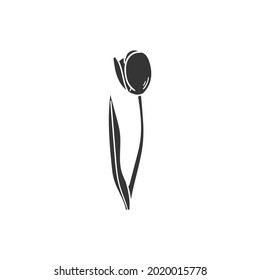 Tulip Flower Icon Silhouette Illustration. Floral Plant Vector Graphic Pictogram Symbol Clip Art. Doodle Sketch Black Sign.