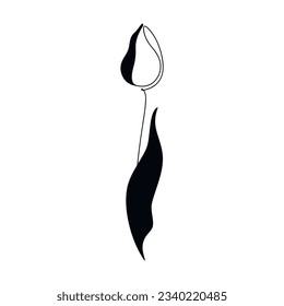 Tulip Blumensymbol Symbol Vektorgrafik. Handgezeichnete lineare Silhouette einzeln. Blumenzeichnung, Grafikdesign, Druck, Beauty-Branding, Karte, Poster, Logo, Zeichen, Symbol. Minimale botanische Illustration.