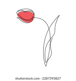 Tulip Blumensymbol Symbol Vektorgrafik. Einzeilige fortlaufende Zeichnung. Contour Silhouette einzeln. Lineare Abbildung. Blumendesign, Druck, Beauty-Branding, Karte, Poster. Minimale zeitgenössische Zeichnung.