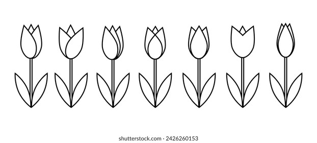 Tulip flower icon vector set. Simple tulip silhouette sign .Black tulip flowers line icons collection .
