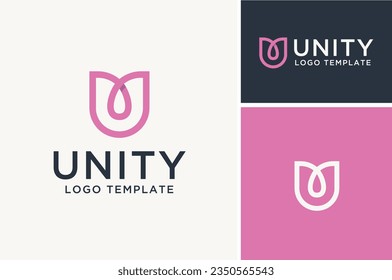 Tulip Flower with Initial Letter U Unity Universe Universal United Union logo design