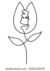 Tulip Flower with a Kiss in Minimal One Line Art Drawing
