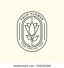 tulip flower line art with emblem style logo vector template illustration design