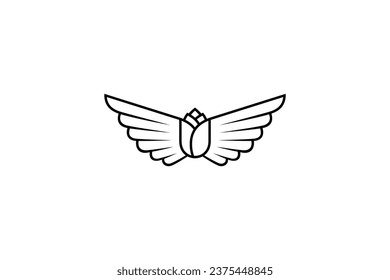 tulip flower line art logo with wings combination