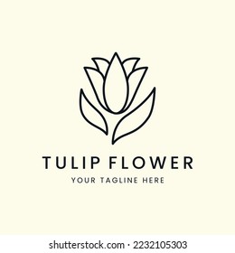 tulip flower line art style logo vector template illustration design