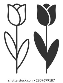 tulip flower line icon and solid icon set vector illustration on transparent background