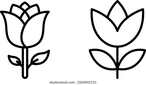 "Tulip Flower Line Icons: Graceful Vector Set for Floral and Botanical Designs"