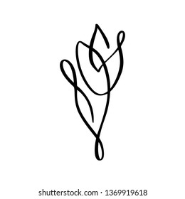 Tulip flower logo. Continuous line hand drawing calligraphic vector concept. Scandinavian spring floral design element in minimal style. black and white