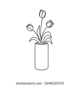 tulip flower logo design concept in vase with line style