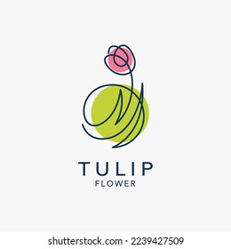 Tulip flower logo design in line style