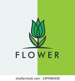 Tulip flower logo, floral linear logotype - vector