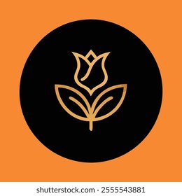 Tulip flower logo icon on golden color,vectorart