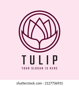 tulip flower logo, simple design with line art, minimalistic vector, cosmetics or boutique logo