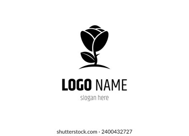 Tulip flower logo with simple flat vector design concept
