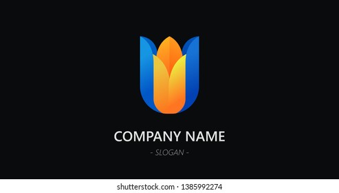 Tulip flower logotype with copy space. Beautiful and simple brand mark for creative company.