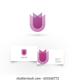 Tulip flower. Modern icon design logo element with business card template. Best for identity and logotypes. 