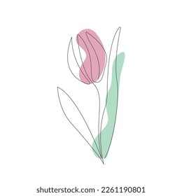 Tulip flower one line art. Minimalist contour drawing. One line artwork