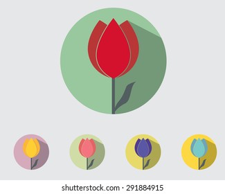 Tulip Flower Paper Style ,Tulip Flower Flat Design with Long shadow Vector Illustration