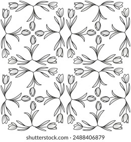 tulip flower pattern with line style, spring bouquet of triangular tulips on white background vectors