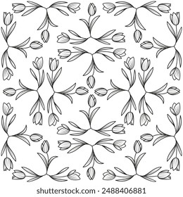patrón de flor de tulipán con estilo de línea, ramo de primavera de tulipanes triangulares en Vectores de fondo blanco