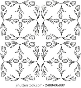 tulip flower pattern with line style, spring bouquet of triangular tulips on white background vectors