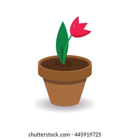 Tulip flower in a pot flat colors logo