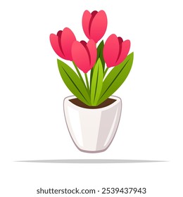 Flor de tulipán en un Vector de olla ilustración aislada