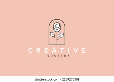Flor de tulipán o logotipo de brote de rosa con estilo de diseño de líneas minimalistas