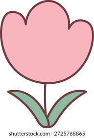 Tulipa flor com pétalas arredondadas e duas folhas em um tronco em negrito esboço desenho animado. Símbolo de primavera, amor, crescimento e frescor para saudar, casamento. Ilustração de vetor de desenhos animados.