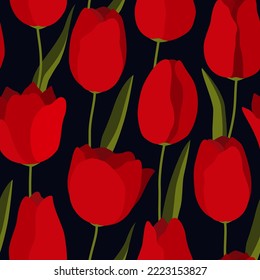 Tulip flower seamless pattern. Floral feminine surface print. Blossom motif. Hello spring, 8th march, women's day, springtime concept background. Modern simple elegant wallpaper. Vector illustration