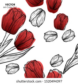 Tulip flower seamless pattern, Vector illustration design element