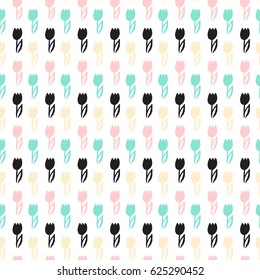 Tulip Flower Seamless Pattern. Vector Illustration of Nature Spring Background.