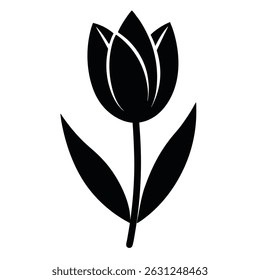 "Tulip Flower Silhouette Icon – Black Vector Isolated on White Background"