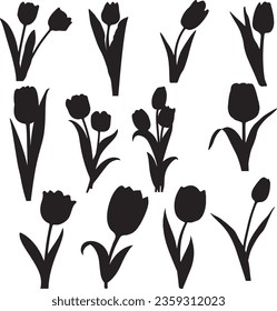 Arte vectorial de silueta floral tulipán.