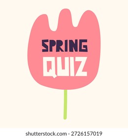 Flor Tulipa com Spring Quiz Vetor, Texto dentro da ilustração Bloom. Conceito Criativo para Jogos Sazonais e Promoções