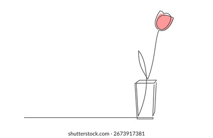 Tulipa Flor no Vaso Desenho de uma linha contínua. Design Botânico Minimalista com Flor Linear Abstrata de Tulipa. Modelo floral para botânica e design de saudação. Ilustração de vetor. Não é IA